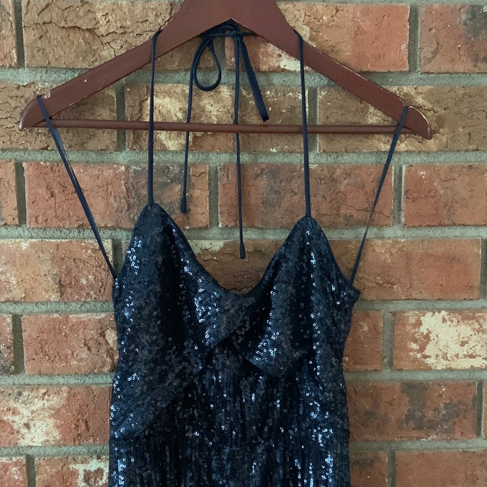 Express Navy Sequin Halter Midi Formal Dress - Picture 2 of 9